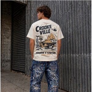 Crooks & Castles Crooks Ville Graphic T Buttercream with Black Print Sz. S NWT